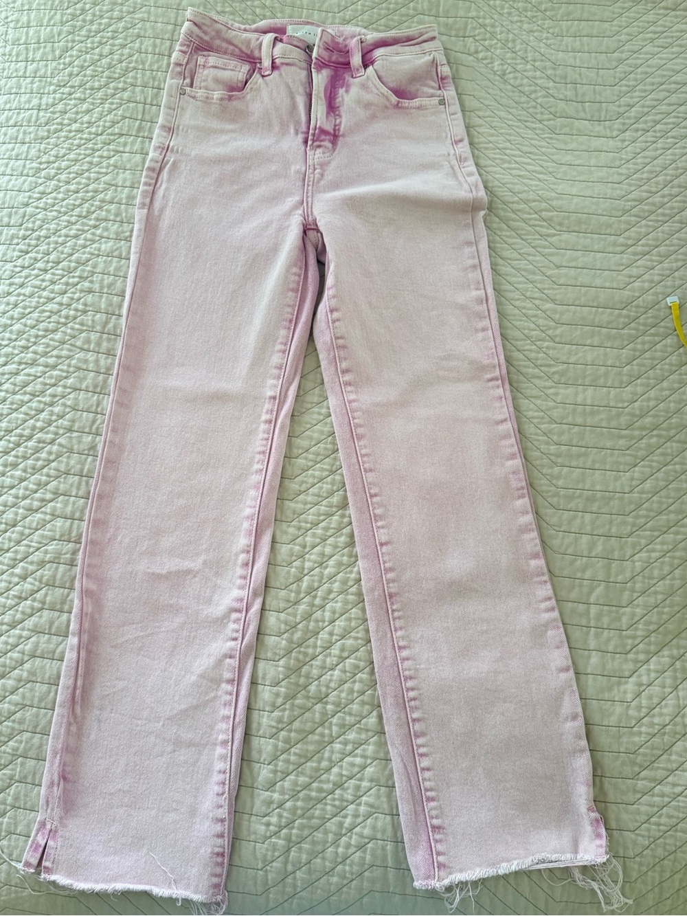 Light Pink Acid Wash Straight Leg Jeans with Raw Frayed Hem - Size 1 / 25